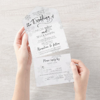 Create Your Own Custom Pretty Icy Snowflake Grey All In One Invitation