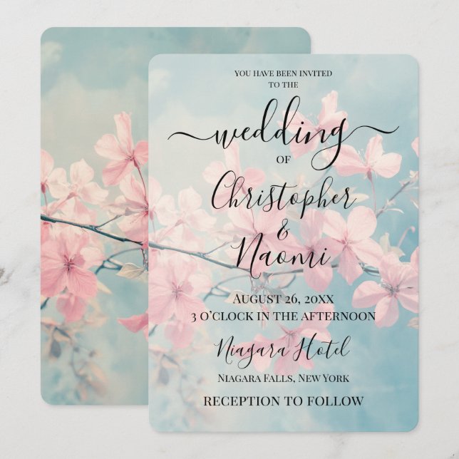 Create Your Own Custom Pretty Pink Tree Blossoms Invitation (Front/Back)