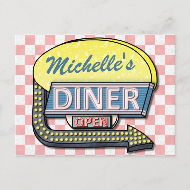 Create Your Own Custom Retro 50's Diner Sign 2 Postcard (Front)