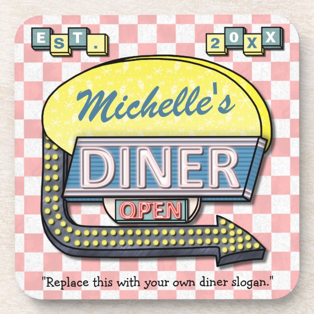 Create Your Own Custom Retro 50's Diner Sign Coaster (Front)