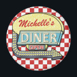 Create Your Own Custom Retro 50's Diner Sign Red Magnet<br><div class="desc">Create your own custom, 1950's style diner sign refrigerator magnet using this easy template. These cool retro magnets have a slightly distressed red-and-white chequered background with a sign on top that says "DINER" and "OPEN" in neon with space for you to add your own first or last name - or...</div>