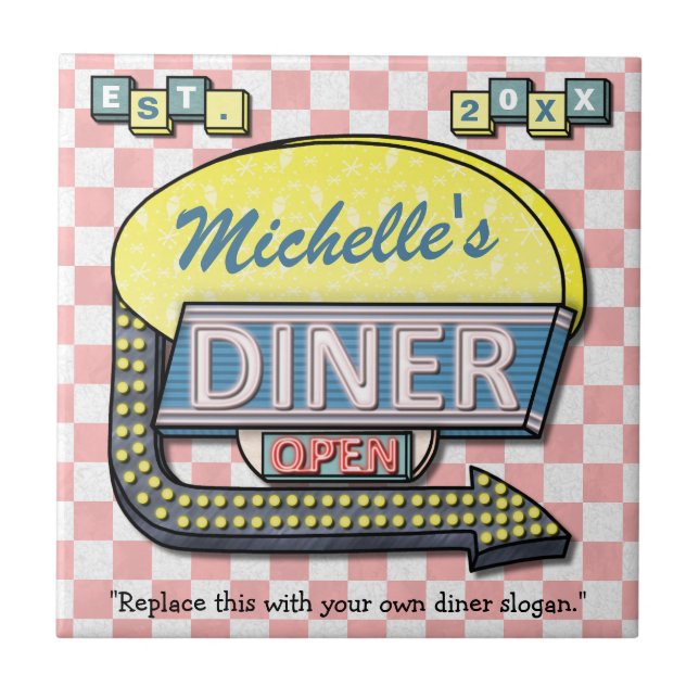 Create Your Own Custom Retro 50's Diner Sign Tile (Front)