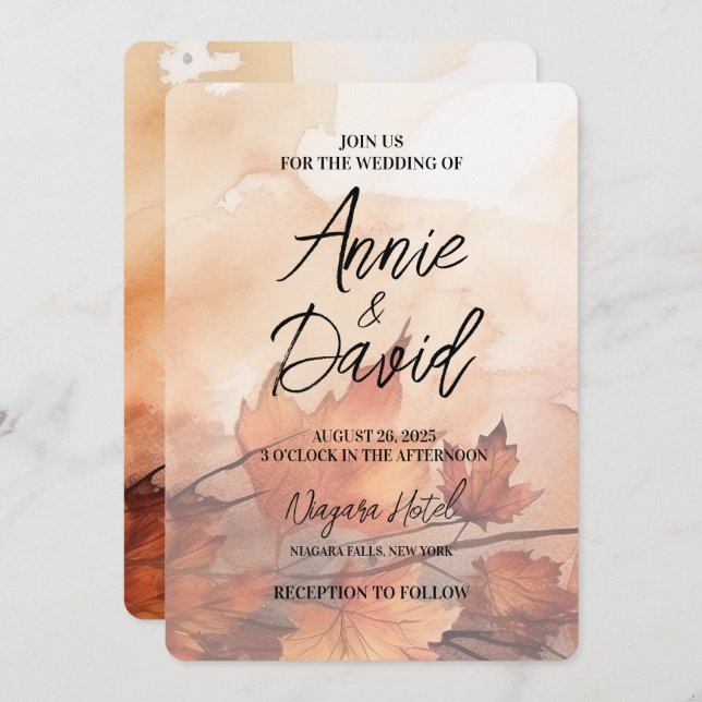 Create Your Own Custom Rustic Fall Leaves Wedding Invitation (Front/Back)