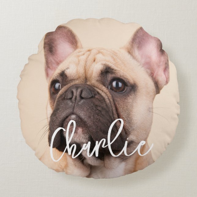 Create Your Own Custom Script Name Pet Photo Round Cushion (Front)