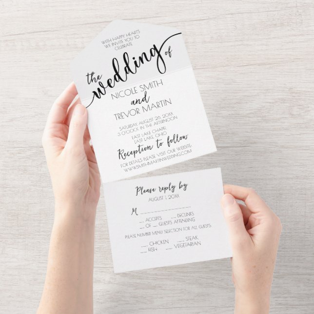 Create Your Own Custom Subtle B&W Flowers Wedding All In One Invitation (Tearaway)