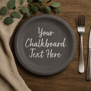 Create Your Own Custom Text Black Chalkboard Paper Plate