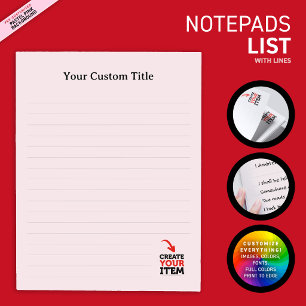 CREATE-YOUR-OWN Custom upload your design lined Notepad