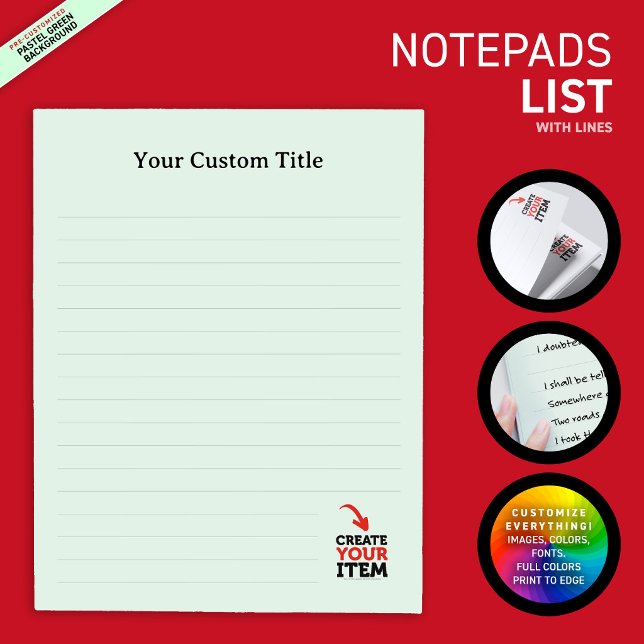 CREATE-YOUR-OWN Custom upload your design list Notepad (Create your own to-do or notepads. Edit texts, images, colors, fonts, and upload your own images)