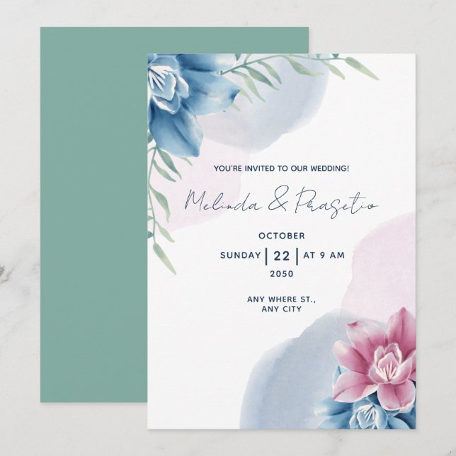Create Your Own Custom Watercolor with Wedding Invitation (Front/Back)