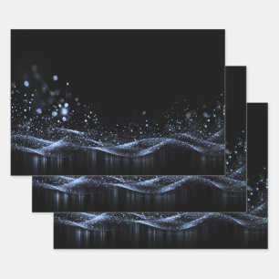 Create Your Own - Customisable Glitter Ribbon Blue Wrapping Paper Sheet