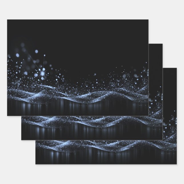 Create Your Own - Customisable Glitter Ribbon Blue Wrapping Paper Sheet (Set)