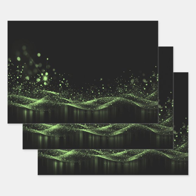 Create Your Own Customisable Glitter Ribbon Green Wrapping Paper Sheet (Set)