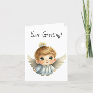 Create Your Own Cute Blonde Boy Christmas Angel Holiday Card