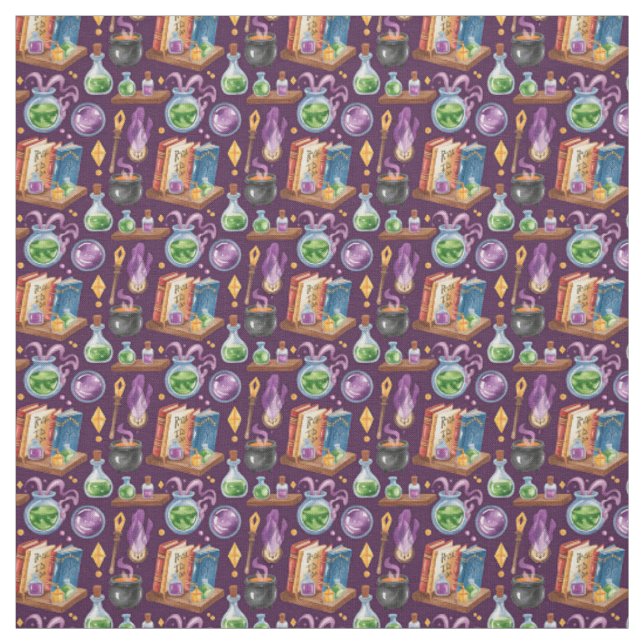 Create Your Own Cute Books Cauldrons Potion Purple Fabric (Swatch)