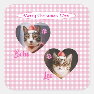 Create Your Own Cute Cat 2 Photo Script Christmas Square Sticker