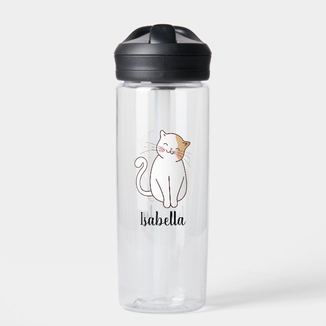 Create Your Own Cute Cat Name Water Bottle (Front)