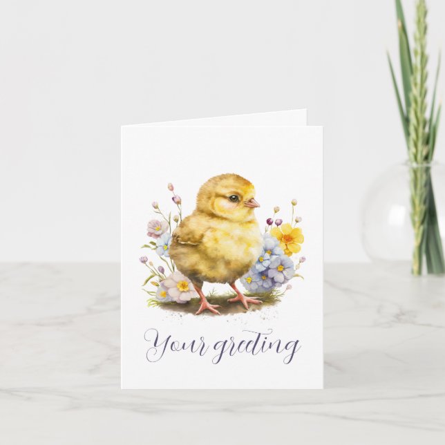 Create Your Own Cute Chick & Wildflowers Card (Front)