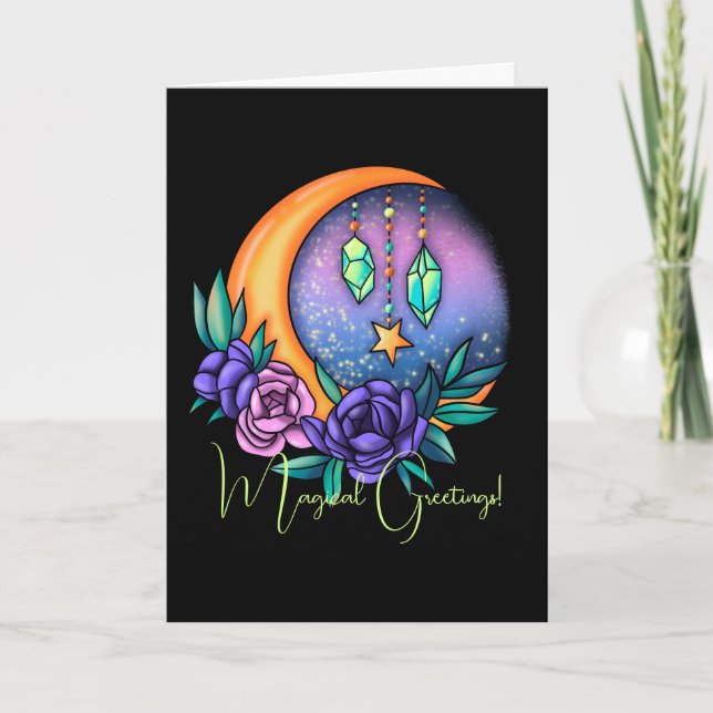 Create Your Own Cute Crystals, Moon & Roses Card (Front)