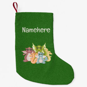 Create Your Own Cute Dragons Green Small Christmas Stocking