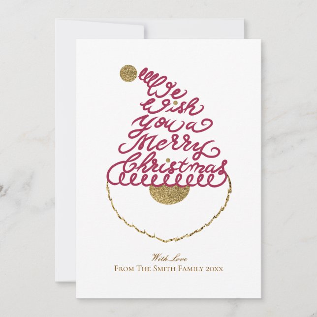 Create Your Own Cute Glitter Santa Christmas Flat  Holiday Card (Front)