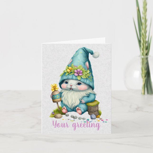 Create Your Own Cute Gnome Bunny & Wildflowers Card (Front)