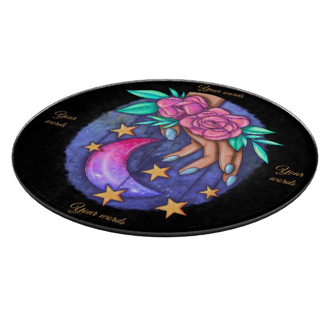 Create Your Own Cute Moon, Stars, Roses Hand Cutting Board (Corner)