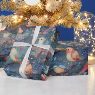 Create Your Own Cute Multicolored Songbirds Floral Wrapping Paper