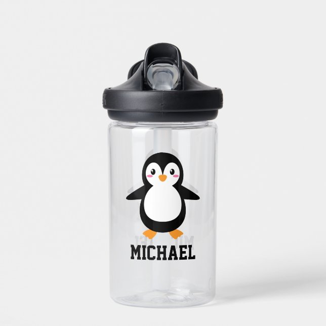 Create Your Own Cute Penguin Name Water Bottle (Front)