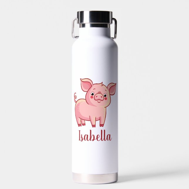Create Your Own Cute Pig Name Water Bottle (Front)
