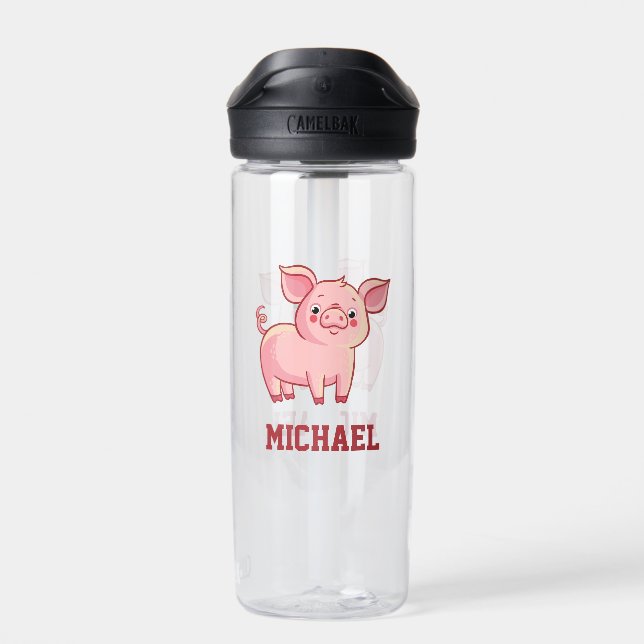 Create Your Own Cute Pig Name Water Bottle (Back)
