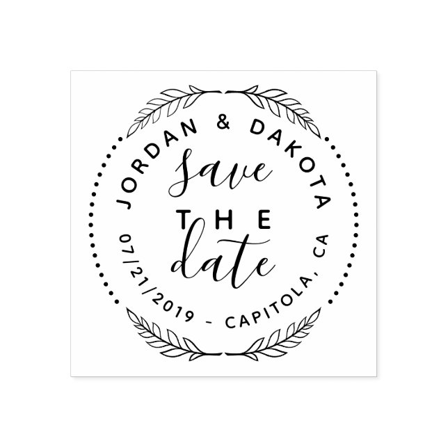 Create Your Own Cute Save The Date Modern Wedding Rubber Stamp (Imprint)