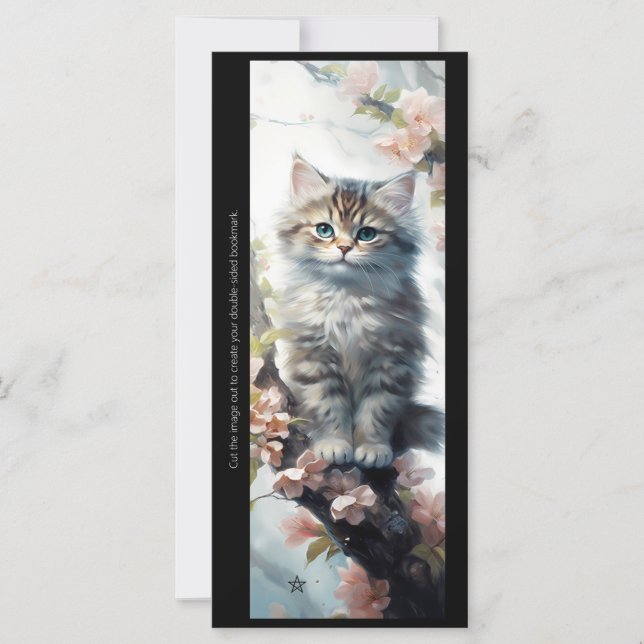 Create Your Own Cute Striped Kitten Bookmark Card (Front)