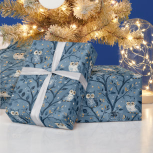 Create Your Own Cute Winter Owls Wrapping Paper