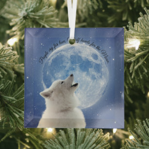 Create Your Own Cute Wolf Howls   Blue Moon Sky on Glass Tree Decoration