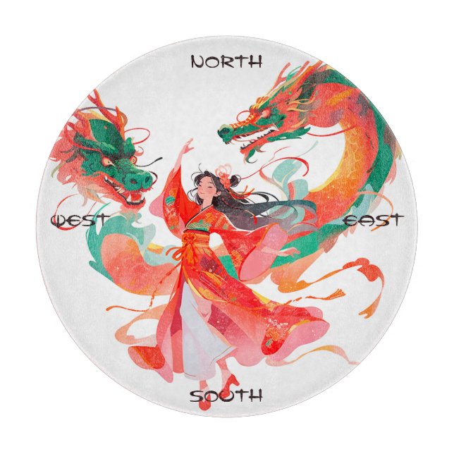 Create Your Own Dancing Chinese Dragons Maiden Cutting Board (Front)