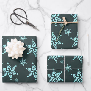 Create Your Own Dark Bold Snowflakes Pattern Wrapping Paper Sheet