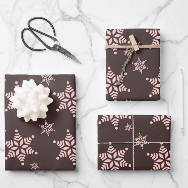 Create Your Own Dark Bold Snowflakes Pattern Wrapping Paper Sheet (Front)