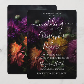 Create Your Own Dark Colourful Flowers Wedding Invitation