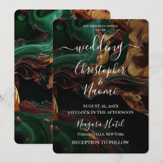 Create Your Own Dark Green Gold Marble Invitation