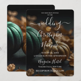 Create Your Own Dark Green & Gold Pumpkins Invitation