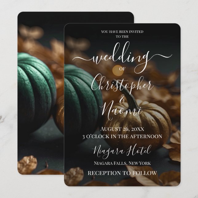 Create Your Own Dark Green & Gold Pumpkins  Invitation (Front/Back)