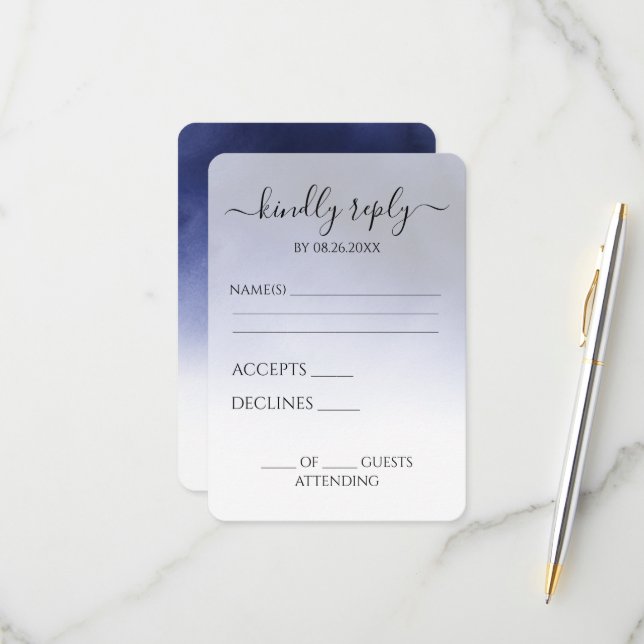 Create Your Own Dark Indigo Blue Cloud RSVP Card (Front/Back In Situ)