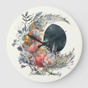 Create Your Own Dark & Light Floral Crescent Moon Large Clock