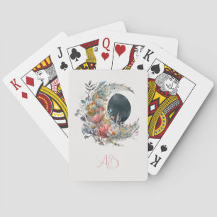 Create Your Own Dark & Light Floral Crescent Moon Playing Cards