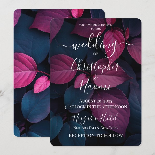 Create Your Own Dark Pink & Black Leaves Invitation (Front/Back)