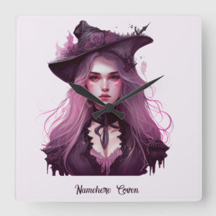 Create Your Own Dark Purple Witch Square Wall Clock