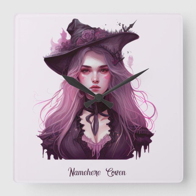 Create Your Own Dark Purple Witch Square Wall Clock (Front)
