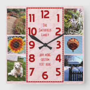 Create Your Own Deco 6 Photo Collage Pink Marbled Square Wall Clock