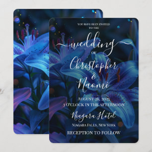 Create Your Own Deep Blue Lily Wedding Invitation