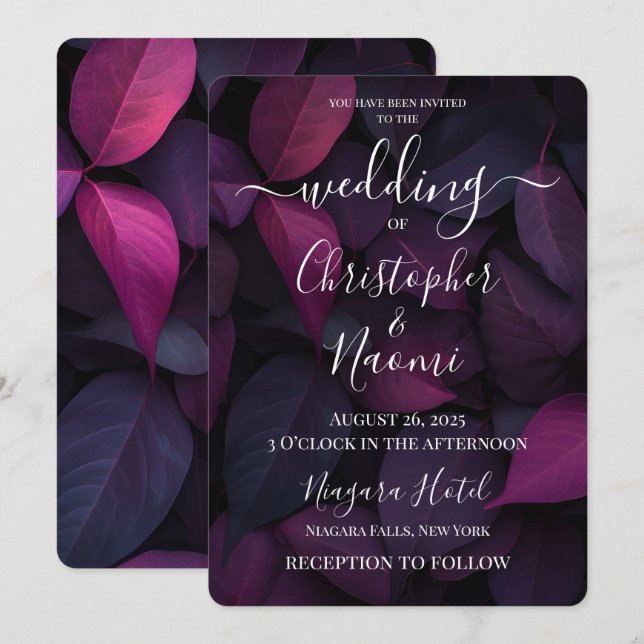 Create Your Own Deep Fuchsia Leaves Invitation (Front/Back)
